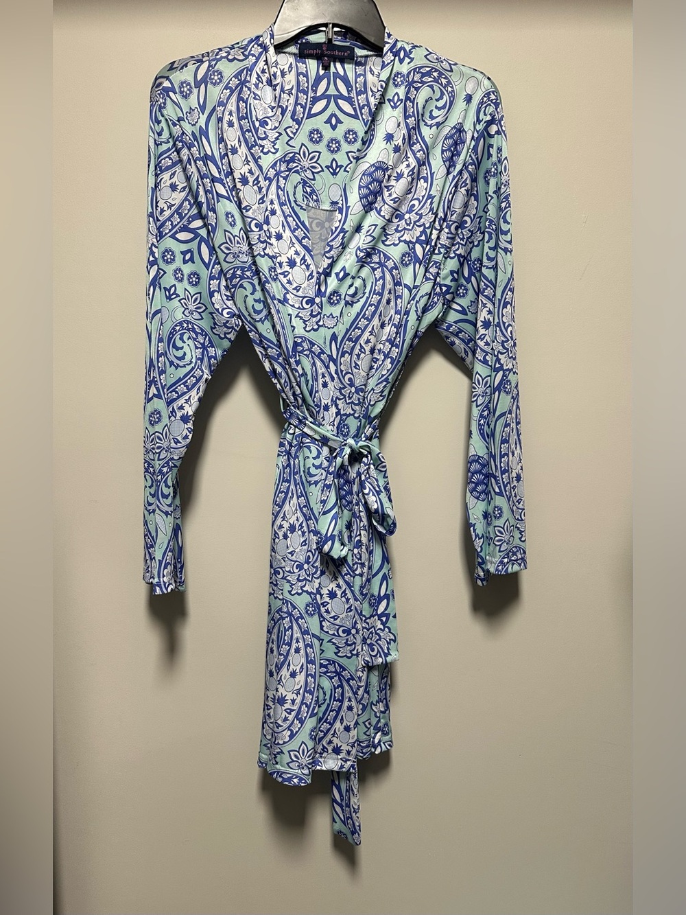 Simply Southern Soft PJ Lounge Robe – Turtle Paisley Blue & Mint Size: Small